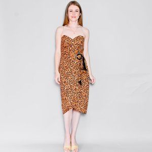 VINTAGE Strapless Animal Print Wrap Look Dress Small